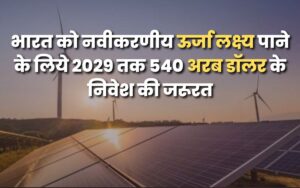 भारत को नवीकरणीय ऊर्जा लक्ष्य पाने के लिये 2029 तक 540 अरब डॉलर के निवेश की जरूरत