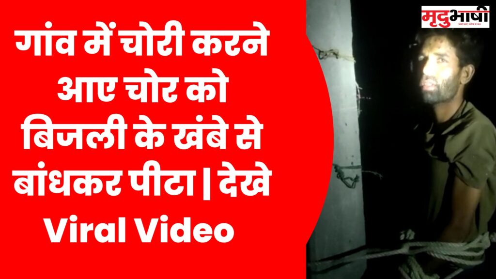 गांव में चोरी करने आए चोर को बिजली के खंबे से बांधकर पीटा देखे Viral Video