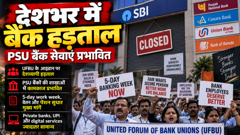 देशभर में बैंक कर्मचारियों की हड़ताल: PSU बैंक सेवाएं प्रभावित, 5-day work week की मांग तेज