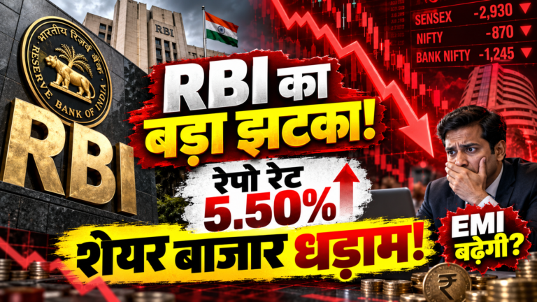RBI ने रेपो रेट बढ़ाकर 5.50% किया, शेयर बाजार पर दबाव