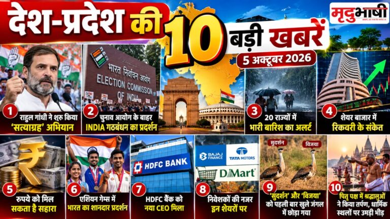 देश-प्रदेश की 10 बड़ी खबरें: राजनीति, मौसम, शेयर बाजार और एशियन गेम्स से जुड़े बड़े अपडेट